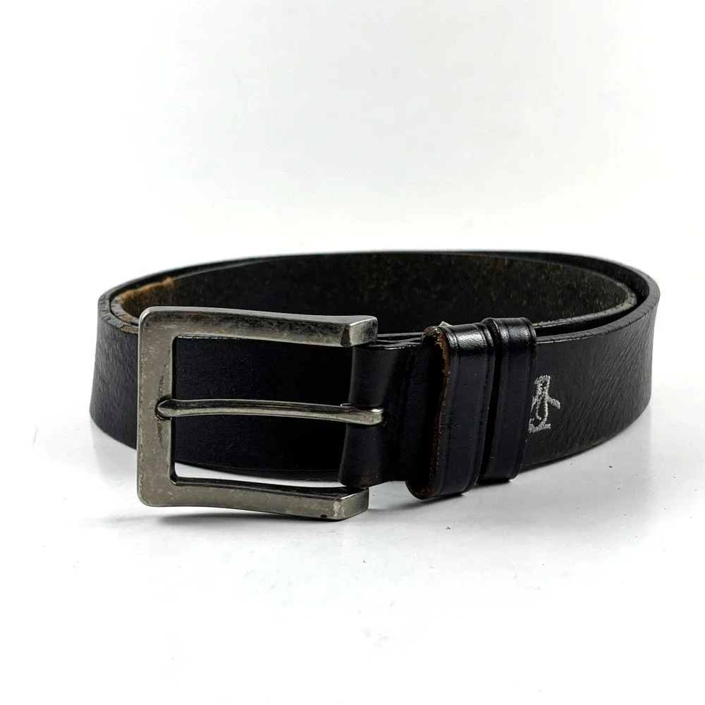 Vtg‎ Original Penguin Belt Mens 40 Black Full Grain Cowhide Leather Buckle